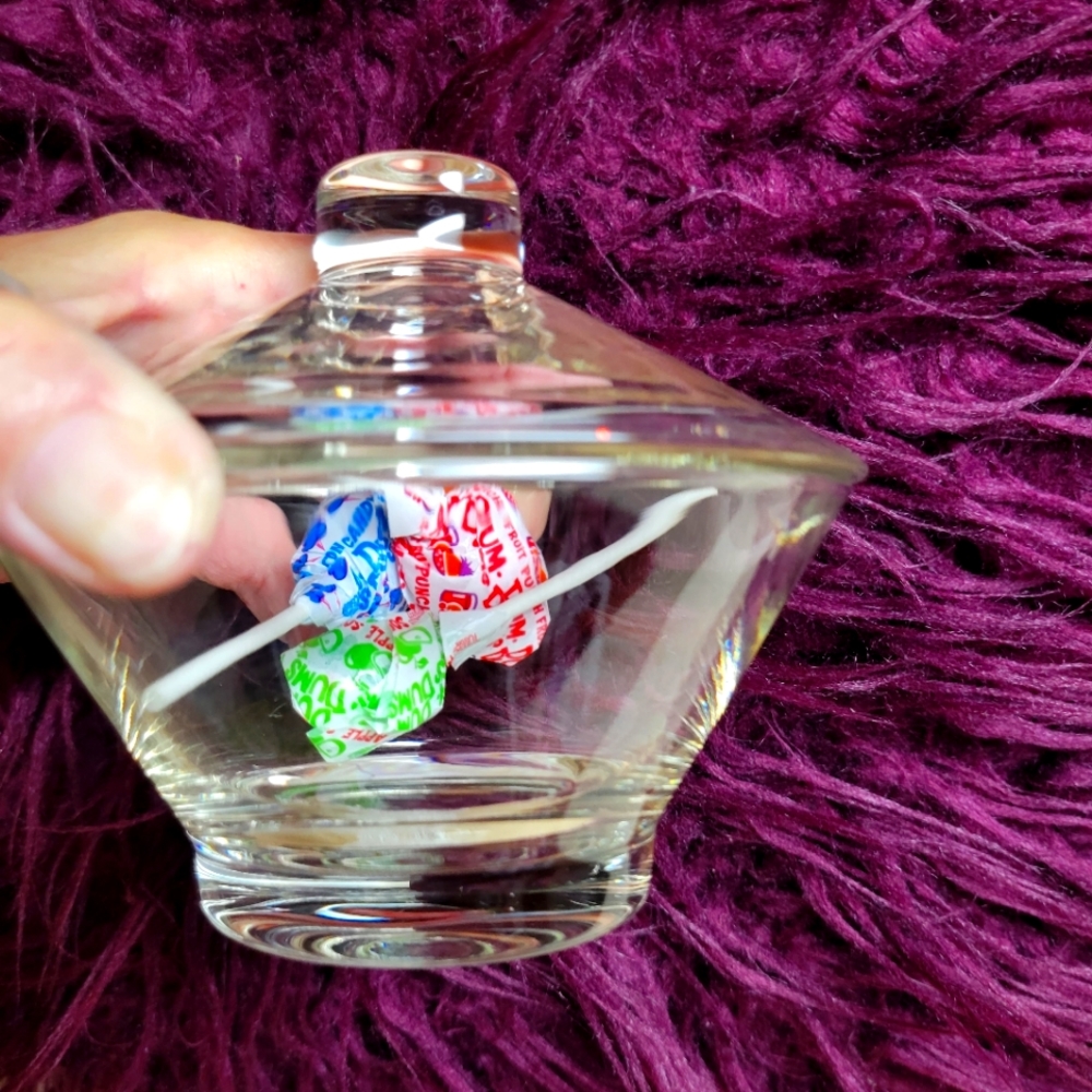 Vintage clear glass candy dish unique shape with lid